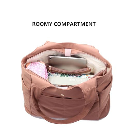 ESVAN Yoga Tote Bag Mat bag Women Shoulder Bags Carryall Tote for Travel Office Workout Gym Nurse Beach - color: Pink Brown