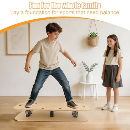 Wooden Balance Board – 400 lbs Capacity 360° Dynamic Spring Rebound Wobble Board Exercise Equipment Balance Trainer for Adults Kids Core Strengthening Standing Desk Physical Therapy Surf Training Home Workout