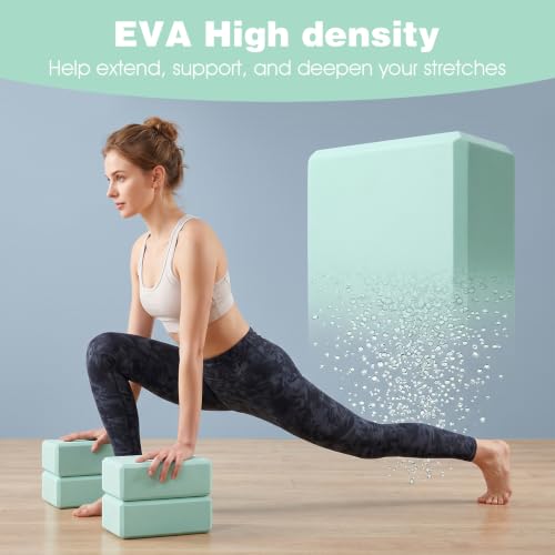 4 Pack Yoga Block 9 x 6 x 3 Inch EVA Foam Lightweight Non Slip Yoga Props for Pilates Stretching Meditation (Mint Green)