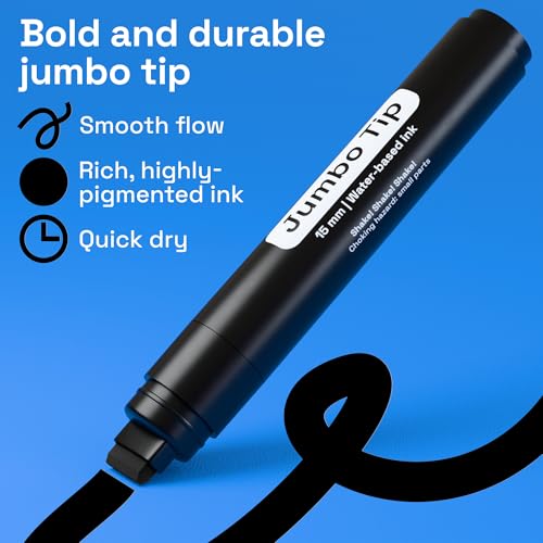 ARTISTRO Black Paint Pens - Jumbo Tips - Set of 5 | Acrylic Paint Markers, Water-Based, For Rock, Glass, Ceramic, Wood, Tire, Fabric, Metal, Canvas, Marking, Painting - color: Black, style: Jumbo Tip