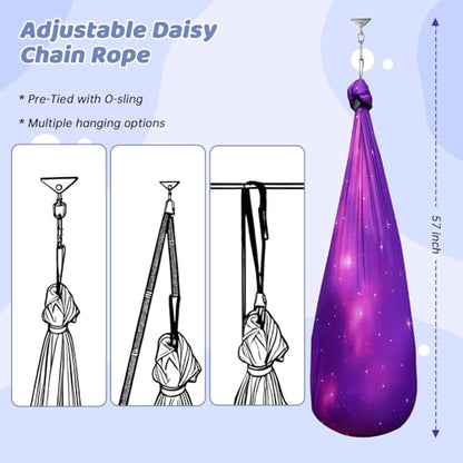 Aokitec Sensory Swing Kids & Adults, Double-Layer Indoor Outdoor Hammock | Therapy swing, Special Needs, Autism, Adjustable, Double-layer Polyester Holds 300LB, Swivel Hanger, All Hardware Included - color: Galaxy Purple