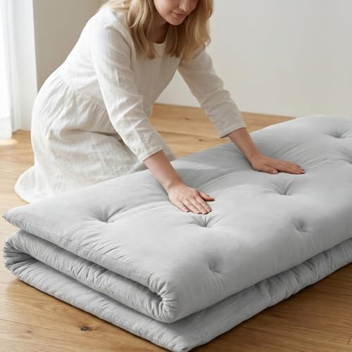 ZonLi Japanese Floor Mattress, 100% Cotton Cover Foldable Futon Mattress - color: Light Grey, size: Twin(75"L x 39"W x 2.5"Th)