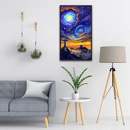 ARTGOTO Large Paint by Numbers for Adults Rio de Janeiro | 15.7x27.5inch/40x70cm Paint by Number Kit on Canvas, Christ the Redeemer Starry Sky Acrylic Painting Set, No Frame - color: PBN051