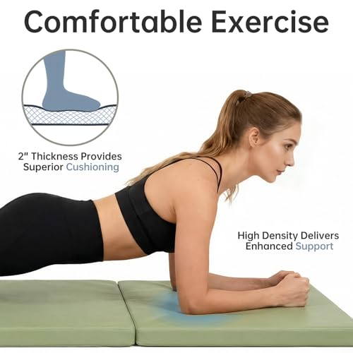 Foldable Yoga Mat, 2" Fitness Mats, Extra Thick & Non-Slip - color: Green