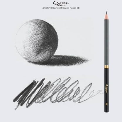 Cezanne Graphite Drawing Pencils Set - 3B, Set of 12 Break-Resistant Graphite Lead, Easy-to-Sharpen Sketch Pencils, Master Artist Quality Graphite Pencils for Technical and Artistic Drawing - color: 3B, size: Set of 12