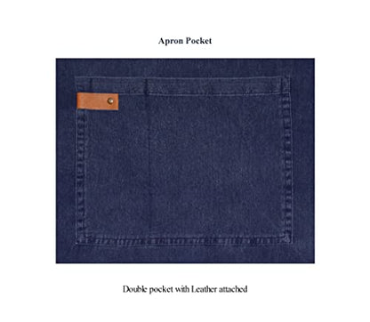 100% Cotton washed Apron with Pocket and Adjustable Neck with Long Ties Apron 25" X 31" for Women Men Chef Cooking, Baking, Gardening, Navy blue