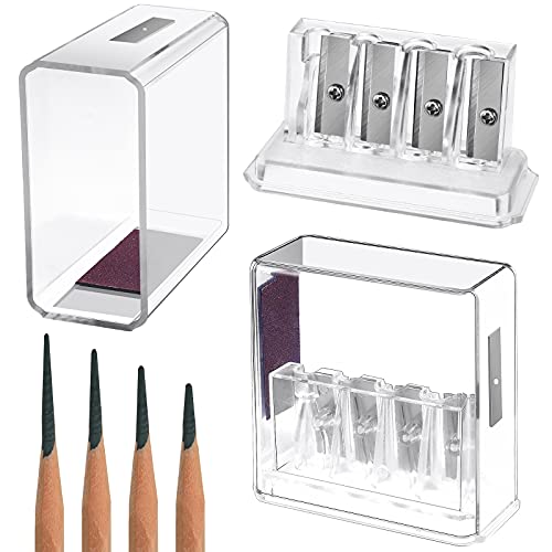 Outus 2 pcs Long Point Pencil Sharpener, 4 Hole for Charcoal Colored Pencil | Handheld Manual Use, Transparent Lid, Sketching Artist Sharpener, Multi Size Holes