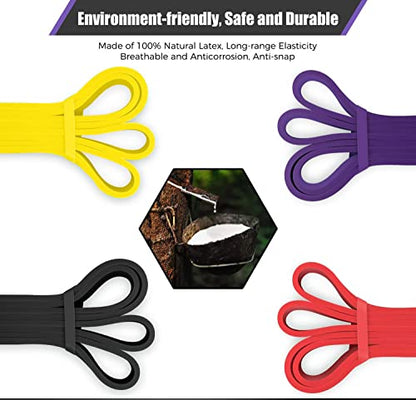 VEICK Pull Up Assist Resistance Bands for Home Gym | 100% Natural Latex, Non Slip Leather Texture, Space Saving, Full Body Training for Men Women - color: Purple/Black/Red/Yellow Set of 4 (0.3-1.1in)