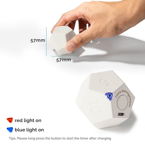 KADAMS Pomodoro Cube Timer Productivity-11 Preset Countdowns, Flip-to-Start Gravity Activation - Sound Vibrate Mute Rechargeable - Ideal for ADHD Kid Kitchen Classroom Cook Study Exercise - White