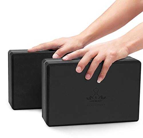 Heathyoga Yoga Blocks 2 Pack with Strap, High Density EVA Foam Yoga Block and Yoga Strap Set to Support and Improve Poses and Flexibility