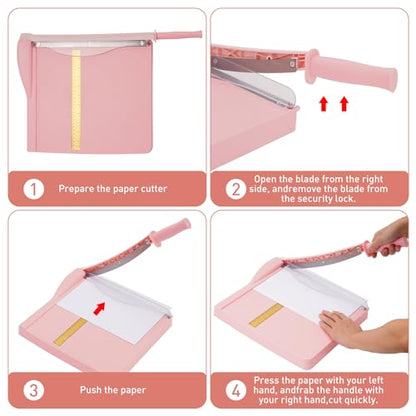 Paper Cutter, Paper Slicer with Safety Guard and Blade Lock, 12" Cut Length Guillotine Paper Cutter with 16 Sheet Capacity, Paper Cutters and Trimmers for Cardstock Cardboard (Pink) - color: Pink