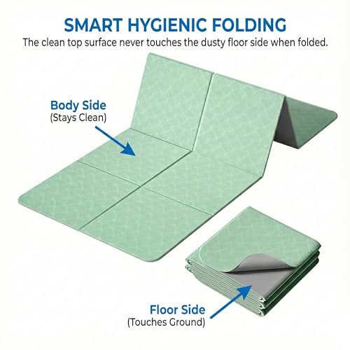 Foldable Yoga Mat 10 mm Thick Extra Wide 72"x28", Non Slip Travel Exercise Pad, TPE Compact Folding Pilates Floor Cushion for Home Gym & Nap, Mint Green