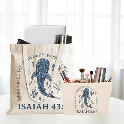 Whale Shark Makeup Bag Canvas Tote Bag Gifts for Women Friend Birthday Beach Shopping Appreciation Christmas - color: Isaiah 385