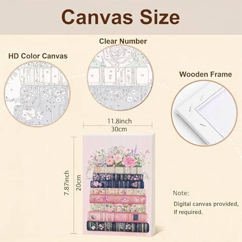 Gemozaic 2 Packs Framed Paint by Numbers Kit for Adults, Pink Floral Books | Book Paint by Number for Adults, DIY Acrylic Numbers Painting for Beginners for Gift Home, Office, Wall Decor, 8 x 12 Inch - color: BKH2382+BKH2433