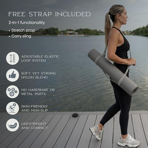 FFLLOOWW Premium Non Slip PU Yoga Mat 72.8” x 26.8” 4.5mm – Eco Friendly Natural Rubber Exercise Mat for Hot Yoga, Pilates & Home Workout with Carry Strap - color: Taupe