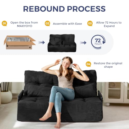 MAXYOYO Adjustable Folding Sofa Bed Couch with 2 Pillows, Black - color: Black