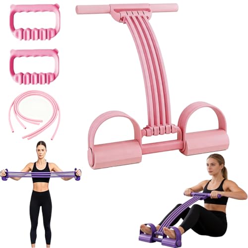 Pedal Resistance Band with Handle, 2026 New Upgraded 8-Tube 3-in-1 Multi-Function Foot Pedal Puller for Back Stretch & Chest Expand, Portable Latex Fitness with 4 Extra Replacement Tubes - color: Pink