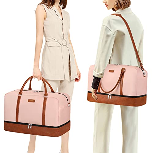 IBFUN Weekender Bags for Women, 21" Weekender Travel Bag, Travel Duffle Bag with Shoe Compartment Carry on Overnight Duffel Bag for Weekend Travel Business Trip, 3PCS - color: B3-Polyester-Pink