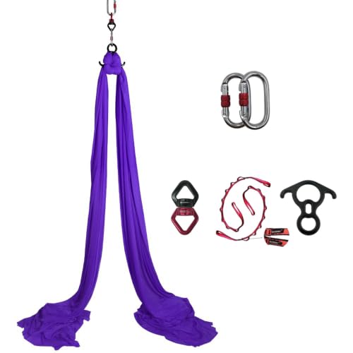 Durable Aerial Silks Starter Kit with 11-Yard Yoga Hammock & Hardware | Aerial Swing for Acrobatic Flying Yoga & All Levels, Aerial Rigging Point up to 14ft, Durable, Safe - color: Dark Purple