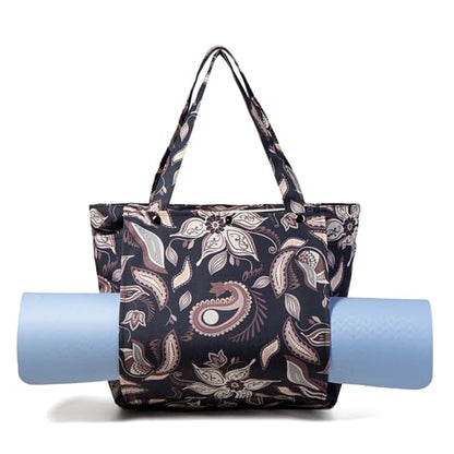 Floral Paisley Pattern Yoga Bag, Canvas Tote with Blue and Pink Design, Spacious Carrier for Yoga Mat and Accessories - color: Grey