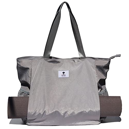 ESVAN Yoga Mat Bag Yoga Tote Carrier Shoulder Bag Carryall Tote for Office,Yoga,Pilates,Travel,Beach and Gym - color: F Gray
