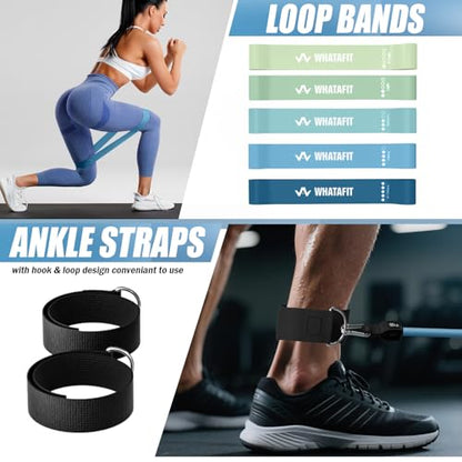 WHATAFIT Resistance Bands with Handles, 5-Level Exercise Bands for Workout - color: Blue 16PCS