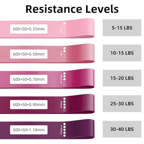 Resistance Loop Exercise Bands for Home Fitness, Yoga Pilates, Stretching, Strength Training, and Physical Therapy - Elastic Bands Set Workout Bands for Women&Men (5pcs Set) - color: Pink