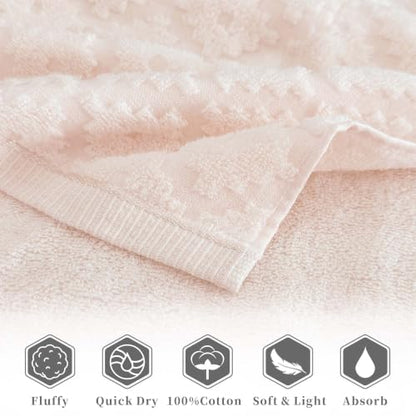 VOOVA & MOVAS Pink Hand Towels 2 Pack, 100% Cotton, 13x29 in | Lightweight Fluffy, Absorbent & Quick Dry, Fade Resistant, Jacquard Design, Built-in Hanging Loop, Gentle on Skin - color: Pink