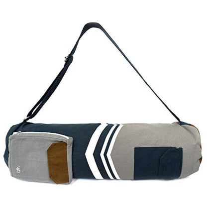 Open Road Goods Eco Friendly Yoga Mat Bag | Organic Yoga Bag For Extra Wide Mats | Yoga Mat Carrier for Men & Women: Full Zip, Adjustable Carry, Pockets, 100% Cotton Canvas - color: Blue and Grey