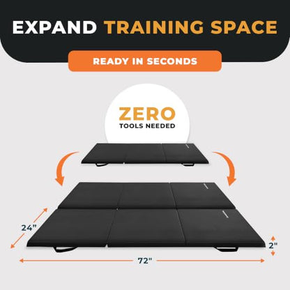 BalanceFrom 6x2 Feet 3-Panel Folding Gymnastics Mat – 2-Inch Thick Pad with Vinyl Surface and Carrying Handles for Tumbling, Yoga, Pilates, Home Workouts, and Martial Arts - color: Black2