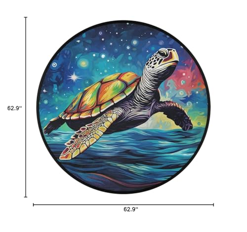 Ocean Turtle Round Area Rug 5Ft Abstract Turtle Circle Carpet Floor Mat - color: Ocean Turtle, size: 5 ft
