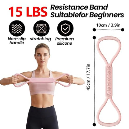 SHANPIN Figure 8 Resistance Band, Silicone Exercise Band with Non-Slip Grip, Full Body Toning for Yoga Pilates Physical Therapy Home Gym, for Women Men - color: Pink 15 LBS