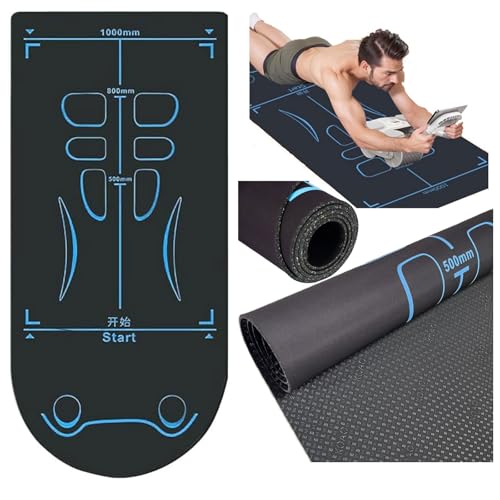 Non-Slip Workout Mat for Ab Roller Wheel, Exercise Mat with Storage Bag, 7mm Extra Thick Exercise Equipment Yoga Floor Mats Home & Gym Sound Insulation Protection Pads - color: Blue-Black(A), size: 63"L X 24"W X 0.28"H