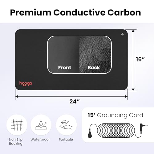 Hooga Grounding Mat for Desk, Feet & Floor – Conductive Carbon Grounding Pad with 15 Ft Cord, Non-Slip Backing, 24" x 16" Indoor Grounding Mat - size: 24x16