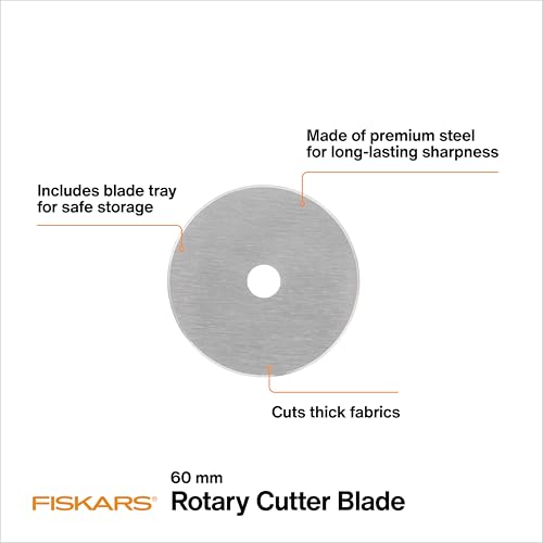 Fiskars 60mm Titanium Rotary Cutter Blade Replacements for Fabric, 2-Pack | For Thick Fabric, Premium Steel w/ Titanium Coating for Durability, Precision Cutting for Crafts, Sewing & Quilting Projects - size: 60mm, style: 2 Pack - Titanium