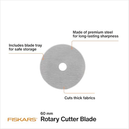 Fiskars 60mm Titanium Rotary Cutter Blade Replacements for Fabric, 2-Pack | For Thick Fabric, Premium Steel w/ Titanium Coating for Durability, Precision Cutting for Crafts, Sewing & Quilting Projects - size: 60mm, style: 2 Pack - Titanium
