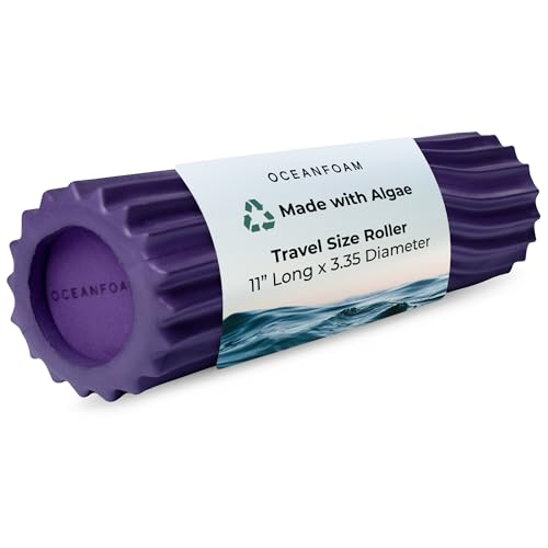 Oceanfoam Ripple Travel Foam Roller (11" x 3.35") Firm Mini Foam Roller for Physical Therapy, Deep Tissue Massage, Back Pain - High Density, Ergonomic Wave Textured - Yoga, Pilates, Exercise (Purple) - color: Purple