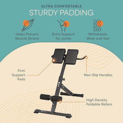Lifepro SculptTrainer Roman Chair – 20+ Exercises, Foldable, 330 lb Cap | Hyperextension, hip thrusts, sit-ups & back extensions, 10 height positions, padded seat + dual rollers, alloy steel - color: Black, size: Medium