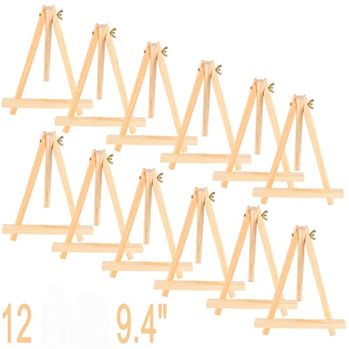 9.4" Tall Natural Pine Wood Tripod Easel Photo Painting Display Portable Tripod Holder Stand& Adjustable Wooden Tripod Tabletop Holder Stand for Canvas, Painting Party, Kids Crafts, Photos(12pack) - style: 12pack