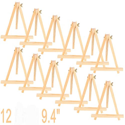 9.4" Tall Natural Pine Wood Tripod Easel Photo Painting Display Portable Tripod Holder Stand& Adjustable Wooden Tripod Tabletop Holder Stand for Canvas, Painting Party, Kids Crafts, Photos(12pack) - style: 12pack