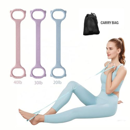 Figure 8 Workout Resistance Band - 3 Elasticities Optional 20 30 40lb, Thicker Durable Arm Back Shoulder Exercise Elastic Rope Yoga Straps Pilates Flexbands, Physical Therapy Stretch Bands - color: 20LB+30LB+40LB