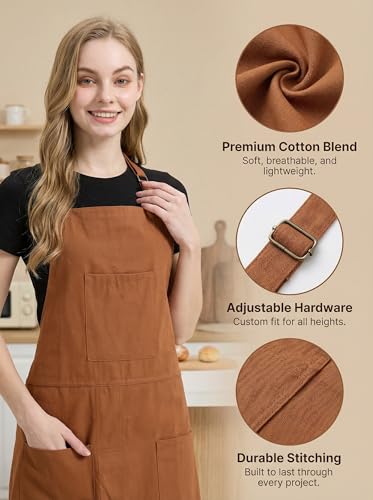 Molaxhome Split Pottery Apron with 3 Pockets Unisex with Adjustable Strap | Cotton Blend,Kitchen Apron,for Ceramics,Gardening,Kitchen Cooking - color: Brown