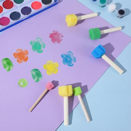 20 Pcs Star Sponge for Painting,Pattern: Flower,Circle,Star | Wood Handle Round Sponge Paint Sponges for Kids and Art Class Creative Textures