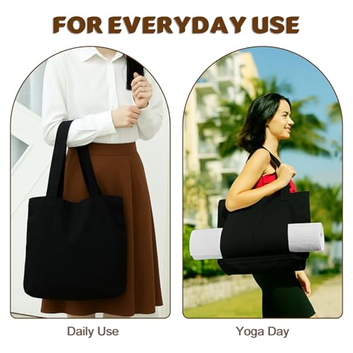 Yoga Mat Carrier, Gym Bag With Yoga Mat Holder, Women Canvas Tote With Shoulder Strap For Pilates, Travel, Office, Sports, Workout And Beach – Inner Zippered Pocket, Fits Standard And Small Mats - color: Black