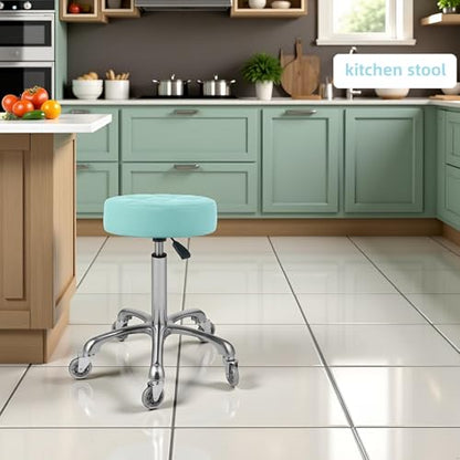 Kaleurrier Rolling Stools with Adjustable Height: Swivel Stool with Wheels - color: Green
