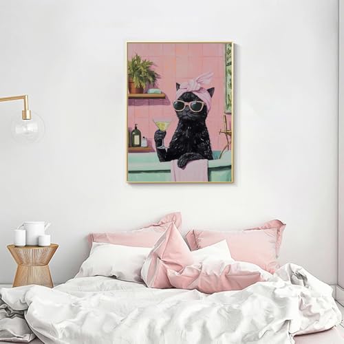 Black Cat Diamond Art Kits for Adults Diamond Painting Kit for Beginner | Bathroom Animal 5D Funny DIY Diamond Dots Full Drill Crafts for Gem Art Dot Art for Adults Home Wall Decor for Teens 12x16 in - color: DP03744