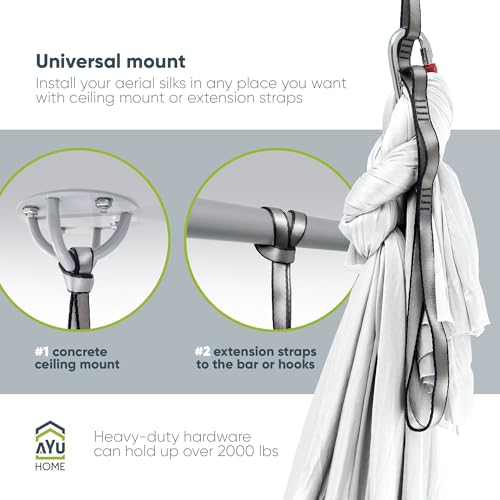 AyuHome Aerial Silks Yoga Swing Aerial Hammock Kit for Home - color: Aerial silk - White - New