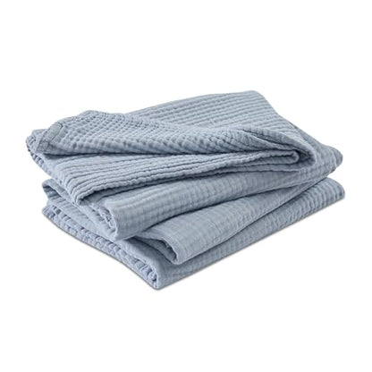 EMME Cotton Muslin Large Throw Blanket Couch Breathable Gauze Soft Lightweight Bed Blankets Adults (Heather Dusty Blue, 50"x70") - color: 07 - Dusty Blue, size: Large Throw (50" X 70")