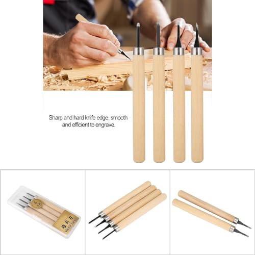 GBSCLOVER 4Pcs Carving Tools Printmaking, Metal Wood Carve Smoothing Tool, Different Shape and Size Rubber Stamp Pattern Carving Tools with Plastic Box for DIY Art Craft Carpentry