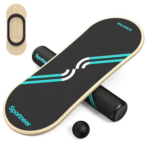 Sportneer Balance Board, 7-Mode Balance Trainer with Roller & Ball - color: Black-Turquoise